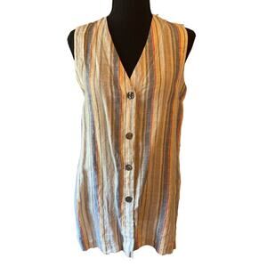 Striped Linen Button Down Sleeveless Top Size Small